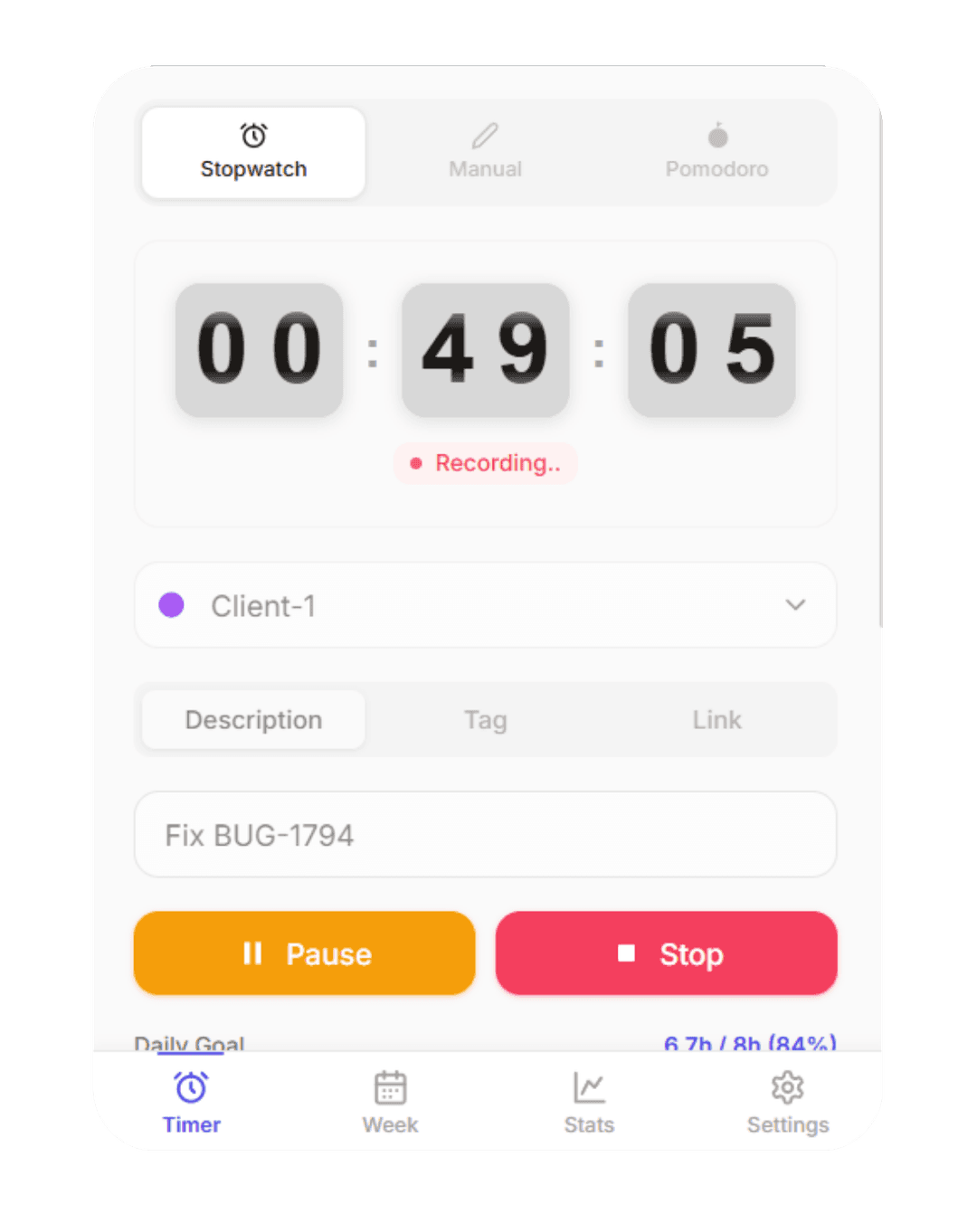 Work Timer stopwatch recording time with flip-clock display